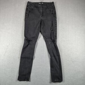 Old Navy Womens 6 Black Rockstar Super Skinny Jeans Stretch Distressed Denim EUC
